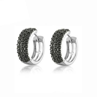 China CLASSIC Silver Black Diamond Small Hoop Earrings Jewelry Gift 1CT Huggies For Women for sale