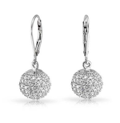 China CLASSIC Drop On Leverback CZ Sterling 925 Micro Dome Disco Pave Ball Earrings for sale