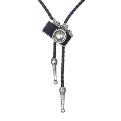 China And American leather bolo necklace European retro old fashion jewelry alloy skin camera woven necklace rope sweater chain bolo for sale