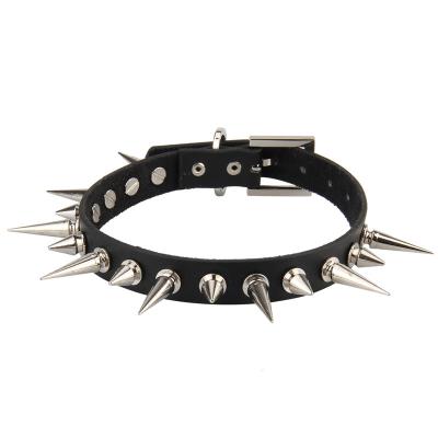 China Gothic Revival Mens Womens PU Leather Adjust Chain Spike Rivets Collar Rock Club Choker Collar Neck Collar for sale