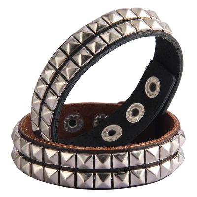 China Retro simple punk leather ribbed cool punk bracelets accessories leather motorcycle bracelet man for sale