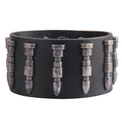 China Simple Punk Retro Bullet Decorative Leather Bracelets Ribbed Metal Decorative Ribbed Bracelet for sale