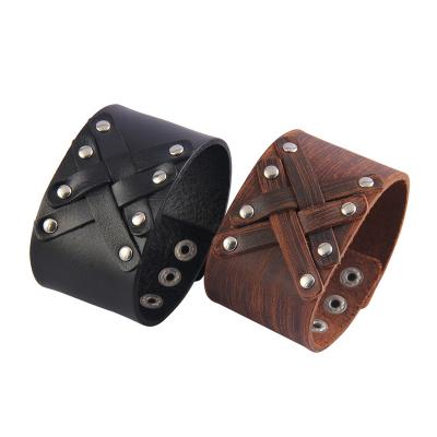 China Simple punk retro betrayal decorative leather bracelets ribbed ribbed metal lace decorative ribbed bracelets for sale