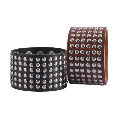 China Punk Rock Simple Double Ribbed Decorative Leather Bracelets Ribbed Metal Lace Decorative Ribbed Bracelets for sale