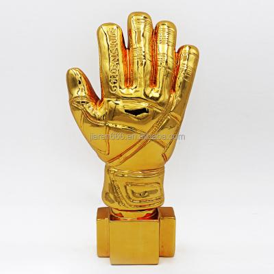 China Health care institutes goalkeeper gold plated decoration goalkeeper trophy fan souvenir baseball mittens creative European style soccer match for sale