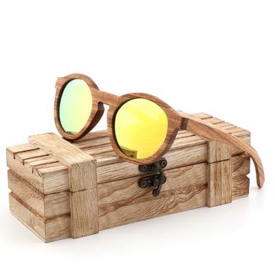 China DL Round Lenses Zebra Shape Wooden Sunglasses Round Polarized Eco-Friendly Handmade Men gafas de sol 2022 Women UV400 Mirror Lens for sale