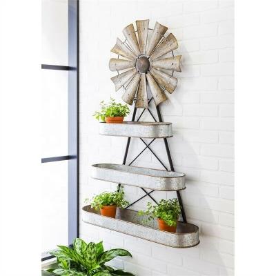 China Primitive Metal 3 Tier Windmill Wall Shelf Planter Indoor Indoor Outdoor Metal for sale