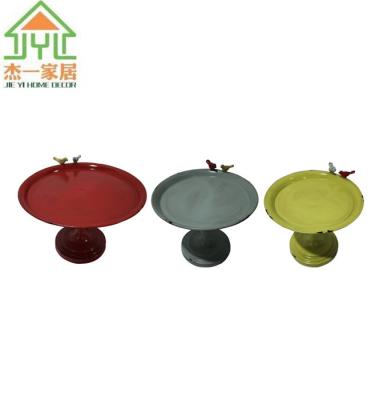 China Round Shape Metal Decoration Tray Large Round Food Holder Tray 3 Sets With 2 Birds On Side Tray Serving Style L: 37.2*35*27CM M: 32*30*27CM S: 28.3*26.7* 26.5CM for sale