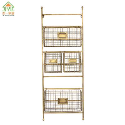 China Cheap Home Sustainable Antique Metal Wire Mesh Wall Mount Wire Shelf for sale