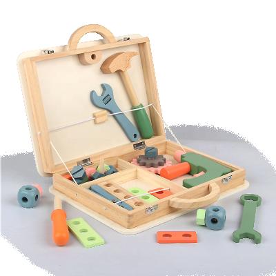 China DIY material wooden children's toolbox educational toy of the simulation portable multi-functional combination toolbox set eco-friendly for sale