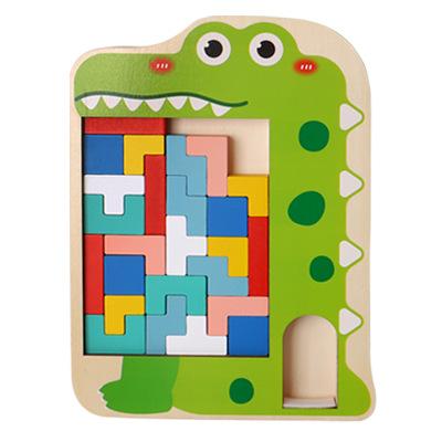 China 2022 new design eco-friendly material wooden simulation Russian block puzzle board toys cute animal shape puzzle for sale