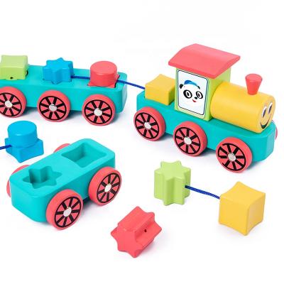 China Eco-friendly Material Wooden Cartoon Early Childhood Education Of Shape Knowledge Amusement Train Toys for sale