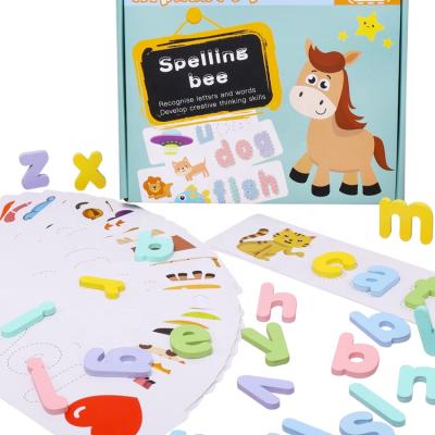 China Eco-friendly Material Wooden Educational Toys Learning English Words Puzzles Card Spelling Alphabet Letters Game Early Study for sale