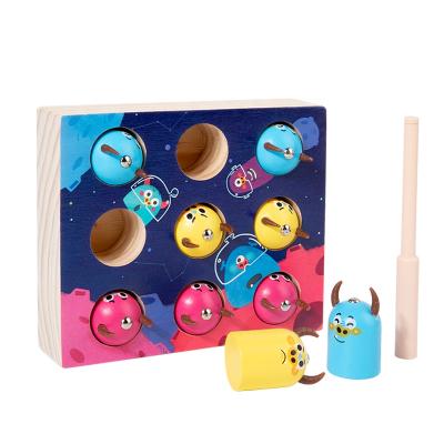 China Montessori Eco-friendly Material Wooden Fishing Toys Early Educational Wooden Kids Crochet Monster Toys for sale