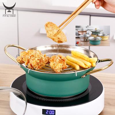 China New Sustainable Model Green 304 Stainless Steel Multifunctional Deep Fryer Pot, Metal Deep Fryer Pot With Oil Drip Rack for sale