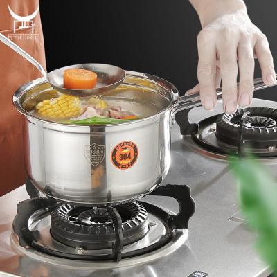 China Sustainable 304 Stainless Steel Three-Layer Double Bottom Milk Pan With Long Handle Cooking Sauce Pan Non To Stick Pot Set Soup Pot for sale