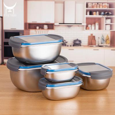 China Stackable Freshness Keeping Kitchen Pantry Storage With Lids 304 Stainless Steel Easy Open Transparent Food Container for sale