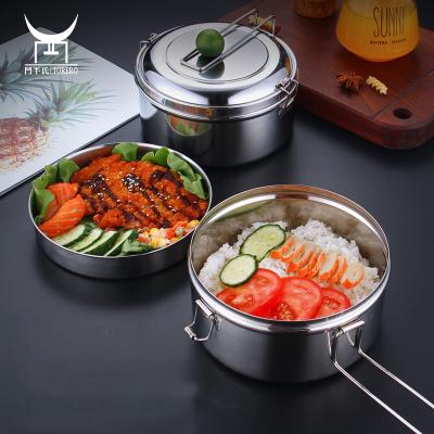 China Sustainable Round 304 Stainless Steel Bento Box Multilayer With Long Handle Lid / Clasp And Lock And Food Container for sale