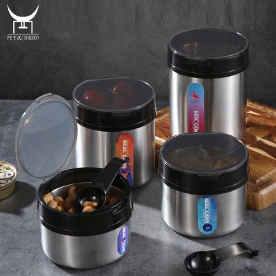 China Viable Brushed Metal Canisters With Clear Lid 304 Stainless Steel Kitchen Food Storage Container Set for sale