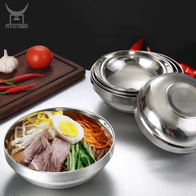 China Korean Double Layer Stainless Steel Soup Fice Viable Thick Bowl Set Ramen Noodles Roll Food Container for sale