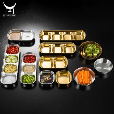 China Sustainable Korean Sugar Spices Flavor Condiment Dip Salt Vinegar Bowls Tomato Mustard Sauce Dish Soybean BBQ Stainless Steel Spice Dishes for sale