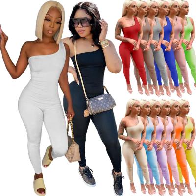 China s171 2021 Anti-wrinkle casual white one piece women jumpsuits one shoulder bodycon sleeveless jumpsuits overalls one piece for sale