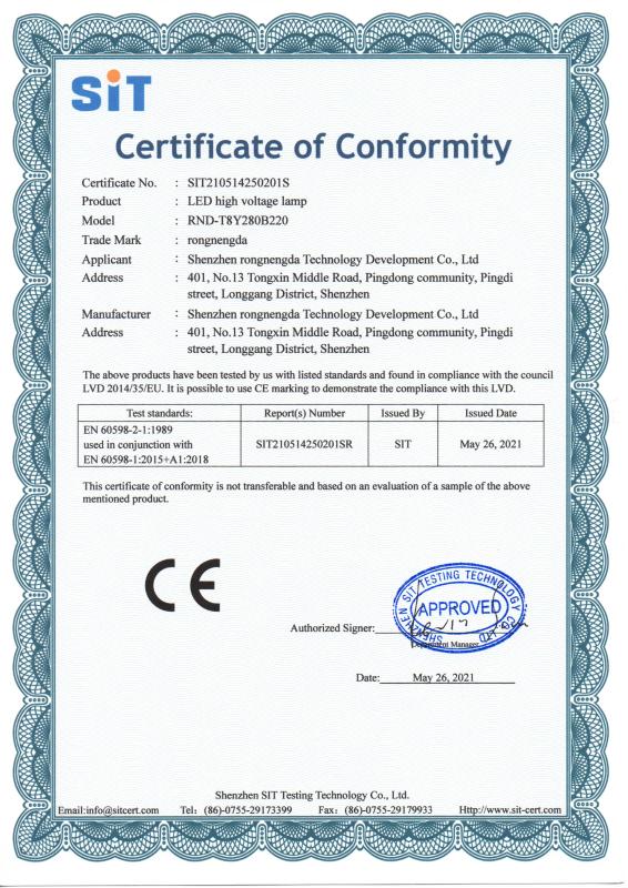 CE - Shenzhen Rongnengda Technology Development Co., Ltd.