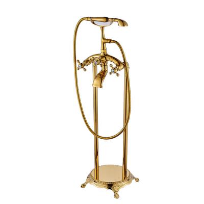 China With Telephone Type Bath Shower Mixer Slide Bar Brass Shower Set Faucet Luxury Bathroom Floor Stand Gold Faucet for sale