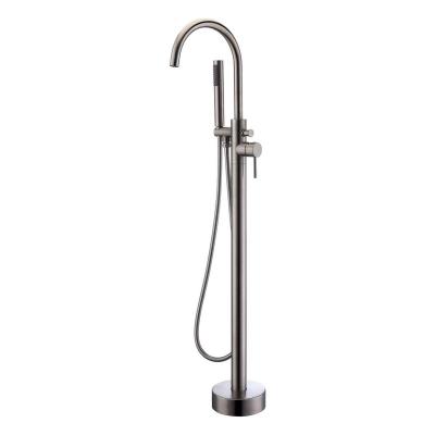 China With Sliding Bar Floor Mount Bathtub Filler Shower Spout Bath Round High Rise Roman Tub Faucet Set Floor Mixer Faucet for sale