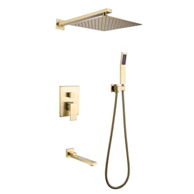 China With Slide Bar Luxury Brushed Gold Concealed Square Rainfall Shower Head Shower System Set Faucet For Tub for sale