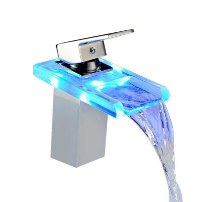 China Thermostatic Corlourful Basin Faucet Corlourful Waterfall Faucet Mixer Taps LED Glass Basin Mixer Taps Cold-Hot Mixer Taps Bathroom Faucets for sale