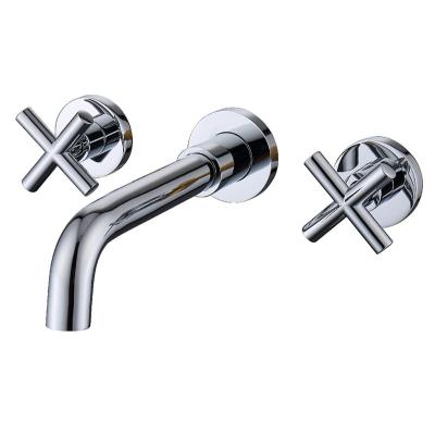 China Other Design Double Handle Modern Brass Cross Basin Faucet Wall Mounted Mixer Taps for sale