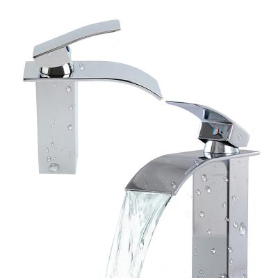 China Sense Faucets Bathroom Basin Faucet Waterfall Deck Mounted Chrome Crane Wash Hand Basin Faucet Hot And Cold Water Mixer Tap Brass Sink for sale