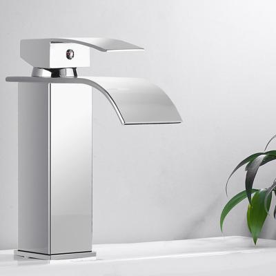 China Sense Faucets Bathroom Basin Faucet Waterfall Deck Mounted Cold And Hot Water Mixer Tap Crane Wash Hand Basin Faucet Chrome Brass Sink for sale