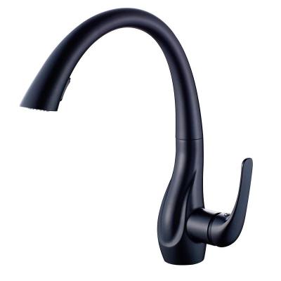 China Pull Out Modern Matte Blacken Single Handle Water Spray Faucet Swan Neck Pull Down Sprayer Mixer With Pull Out Flexible Spring Kitchen Faucets for sale