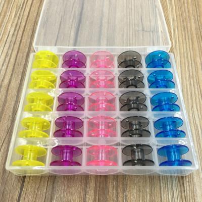 China Household 25pcs Clear Plastic Single Thread Bobbin Sewing Machine Spools With Storage Box For Home Sewing for sale