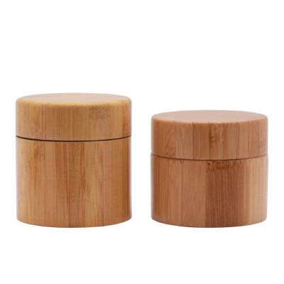 China LOGO Cosmetic Containers 100% NATURAL Engraving Organic Wooden Bamboo Glass Jar With Lid Bamboo Cosmetic Bottle Packaging Child Proof for sale