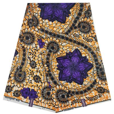 China Tear-Resistant National African Style Wholesale 100% Polyester Purple And Gold Wax Print Fabrics for sale