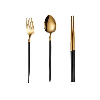 China Viable Custom Logo 304 Stainless Steel Flatware Set Spoon Fork Dinner Cutlery Set With Gift Case Portable Tableware for sale