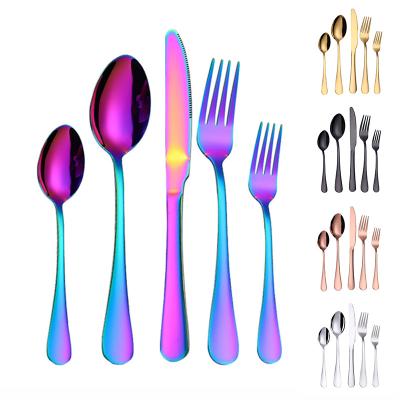 China Sustainable Bulk Gold Plated Stainless Steel Cutlery Set Custom Wedding 5 Pcs Knife Fork Spoon Flatware Set for sale