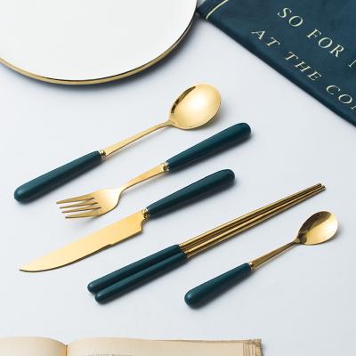 China Viable Nordic Ceramic Fork Chopsticks Spoon Knife Dinnerware Handle Stainless Steel Western Cutlery for sale