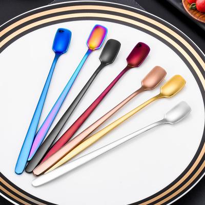 China Main Coffee Mark Spoon Stirring Stick Spoon 304 Stainless Steel Creative Korean Creative Square Ice Bar Spoon Dessert Spoon for sale