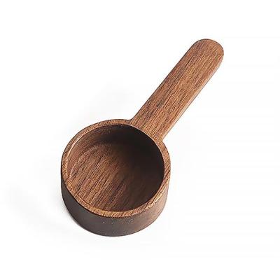 China Custom Viable Black Walnut Wood Logo Coffee Bean Powder Spoon Measuring Scoop With Short Handle for sale