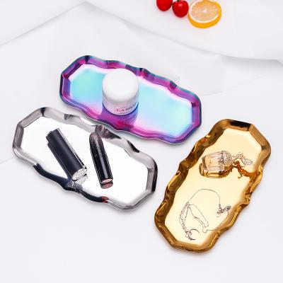 China Nordic Hot Sale Luxury Rolling Tray Stainless Steel Jewelry Storage Tray Metal Golden Snack Oval Dish for sale