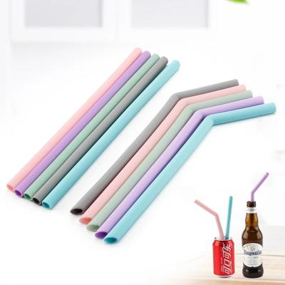 China Bent Drinking Straw With Cleaning Food Grade Viable Reusable Silicone Straws Straight Brush Party Bar Accessory for sale