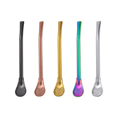 China Customized Viable Logo 304 Stainless Steel Filter Straw Spoon Yerba Tea Mate Bombilla Spoon Metal Straw for sale