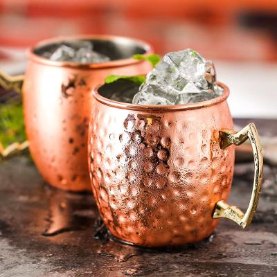 China Amazon Stocked Hot Sale Moscow Mule Mugs Hammered Point Mugs Gold Stainless Steel Copper Plating Handles Mug for sale