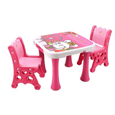 China New Cartoon Children's Study Table With Chairs And Chair Set Cartoon Plastic Cute Kids Table Furniture Set for sale