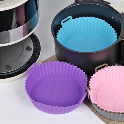 China 8 Inch Disposable Air Fryer Silicone Tray Pink Blue Purple Coffee Gray Red Color Air Fryer Silicone Pot High Quality for sale