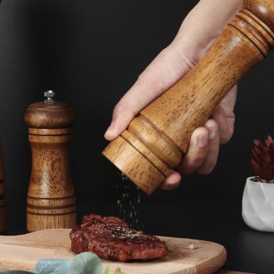 China Viable Color Adjustable Natural Wood Natural Oak Simple Design Salt Pepper Mill Ceramic Grinding Manual Grinder for sale